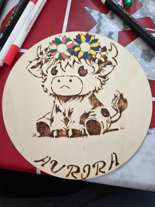 Sezione legno compensato cerchio pirografata a mano o a laser