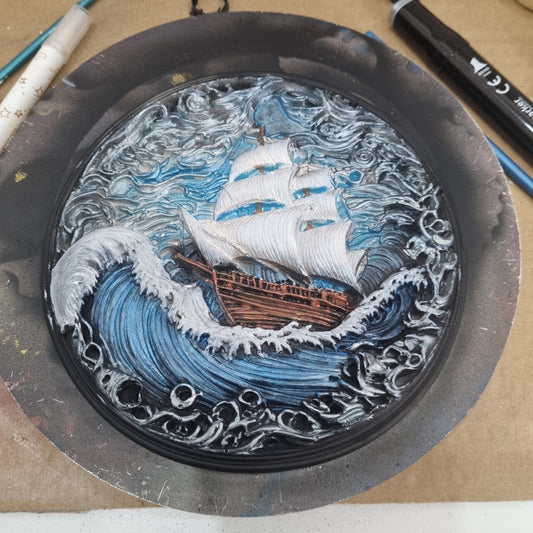 Decorazione murale veliero dipinta a mano